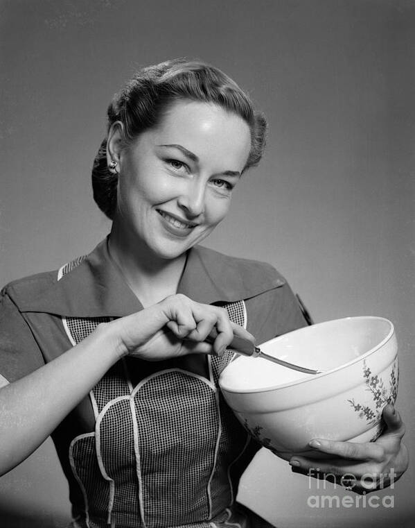 1950s Poster featuring the photograph Woman Smiling With Mixing Bowl, C.1950s by H. Armstrong Roberts/ClassicStock