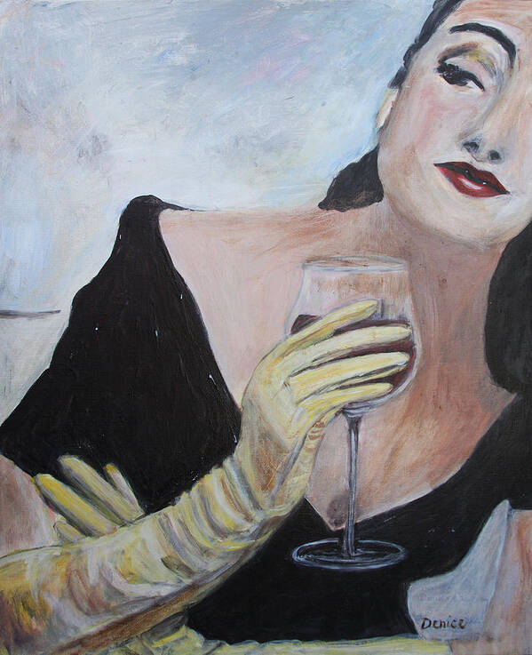 Woman Poster featuring the painting Woman with Wine by Denice Palanuk Wilson