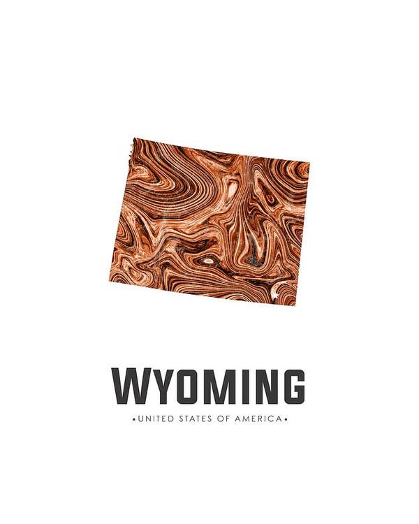 Wyoming Poster featuring the mixed media Wyoming Map Art Abstract in Brown by Studio Grafiikka