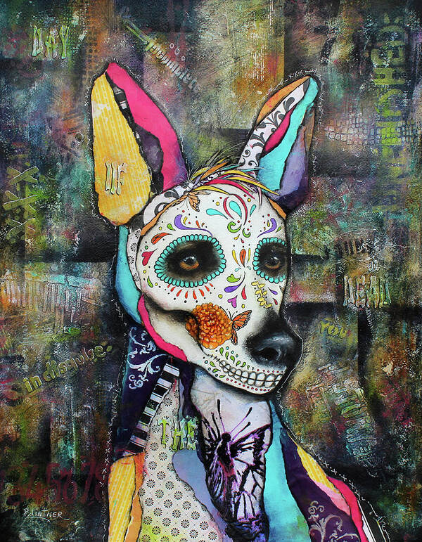 Xolo Dog Poster featuring the mixed media Xolo Mexican Hairless Day of the Dead by Patricia Lintner