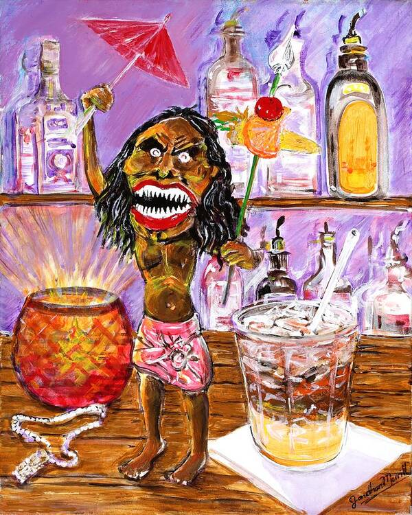 Zuni Mai Tai Monsters Trilogy Of Terror Tiki Karen Black Abc Movie Of The Week Television 1975 Dan Curtis Dark Shadows Death Doll Kahlua Rum Gold Chain Jonathan Morrill Halloween 2015 October 31 Tonga Hut North Hollywood Poster featuring the painting Zuni Mai Tai by Jonathan Morrill