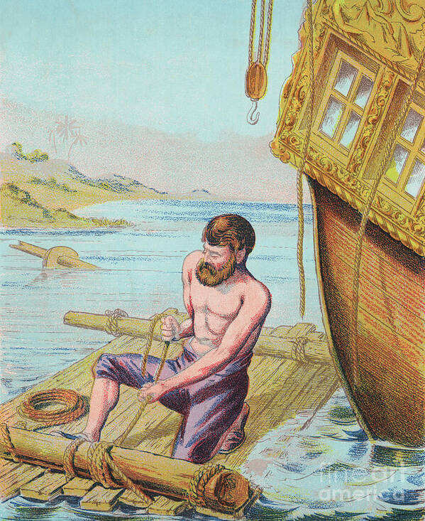 People Poster featuring the photograph Book Illustration Of Robinson Crusoe #1 by Bettmann