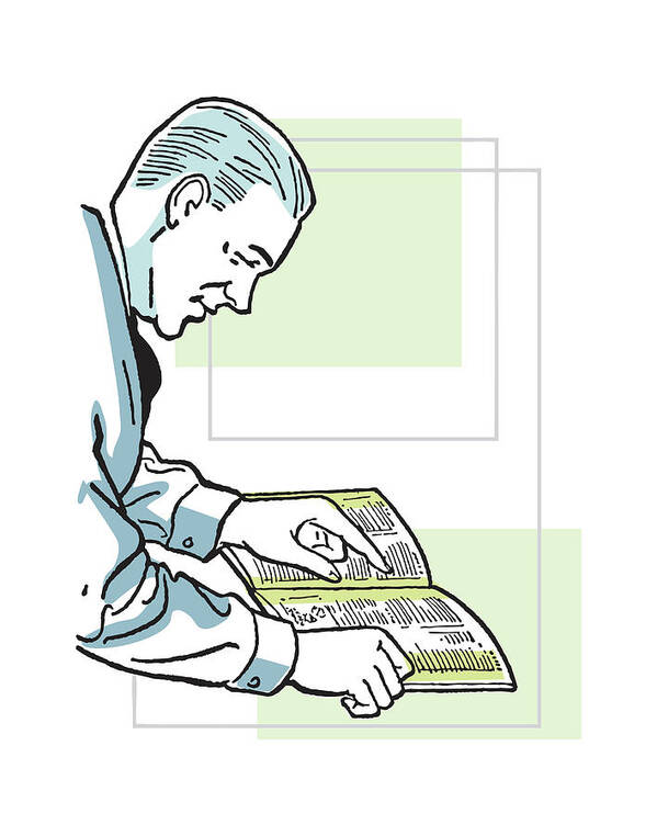 Academic Poster featuring the drawing Man Reading Large Book #1 by CSA Images