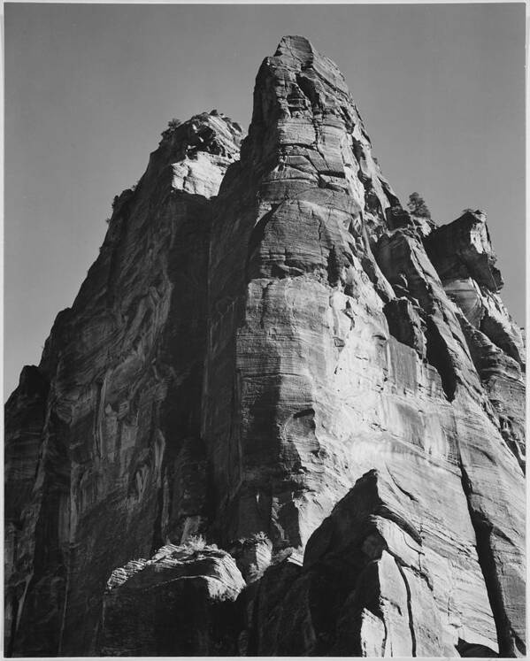 Rock Poster featuring the painting Rock formation from below In Zion National Park Utah. (Vertical orientation) 1933 - 1942 #1 by Ansel Adams
