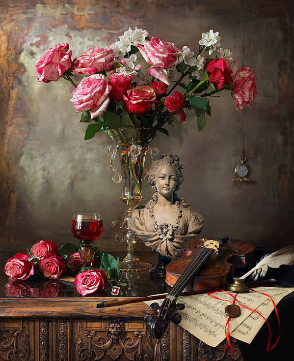 Flowers Poster featuring the photograph Still Life With Violin And Flowers #19 by Andrey Morozov