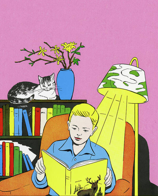 Adolescence Poster featuring the drawing Boy Reading a Book #2 by CSA Images