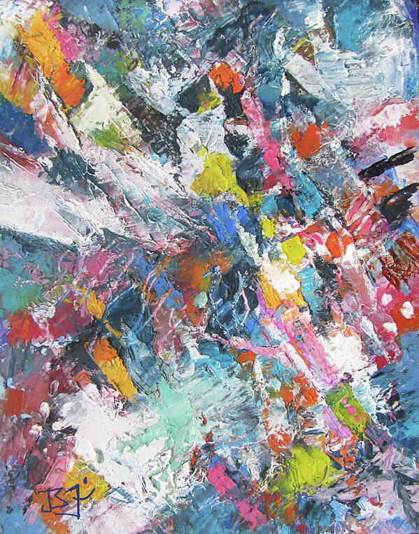 Cold Wax Abstract Colorful Abstract Poster featuring the painting A Windy Day by Jean Batzell Fitzgerald