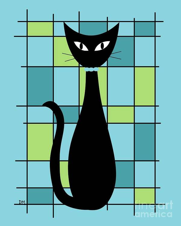  Poster featuring the digital art Abstract Cat in Light Blue by Donna Mibus