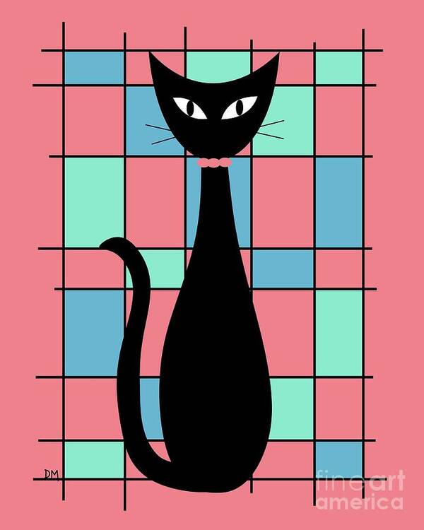  Poster featuring the digital art Abstract Cat in Pink by Donna Mibus