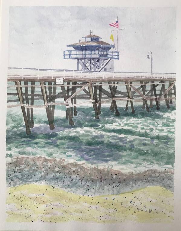 San Clemente Pier Poster featuring the painting Any Day At The Pier Is Good by Cindy Bale Tanner