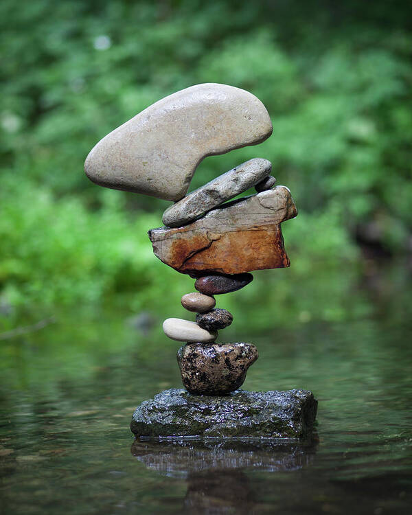 Meditation Zen Yoga Mindfulness Stones Nature Land Art Balancing Sweden Poster featuring the sculpture Balancing art #40 by Pontus Jansson