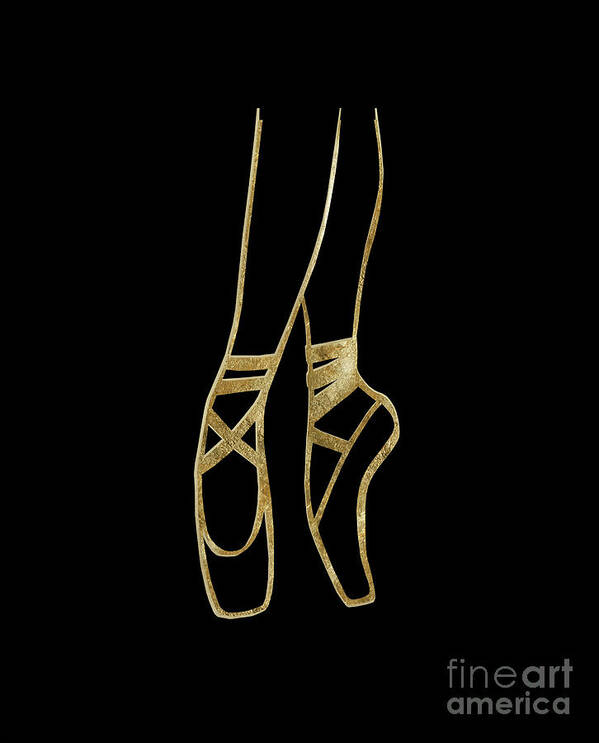 Ink-pen Poster featuring the mixed media Ballet Dancer Gold on Black #1 #minimal #drawing #decor #art by Anitas and Bellas Art