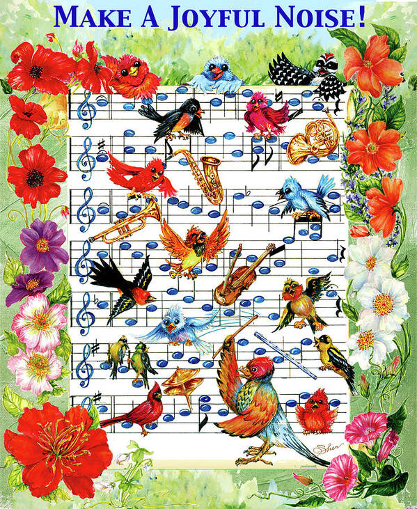 Bird Music Floral Poster featuring the painting Bird Music Floral by Sher Sester