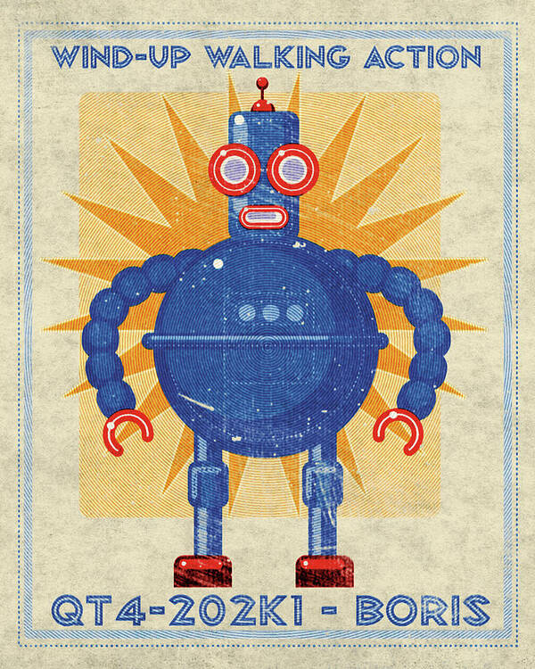 Robot Poster featuring the digital art Boris Box Art Robot by John W. Golden