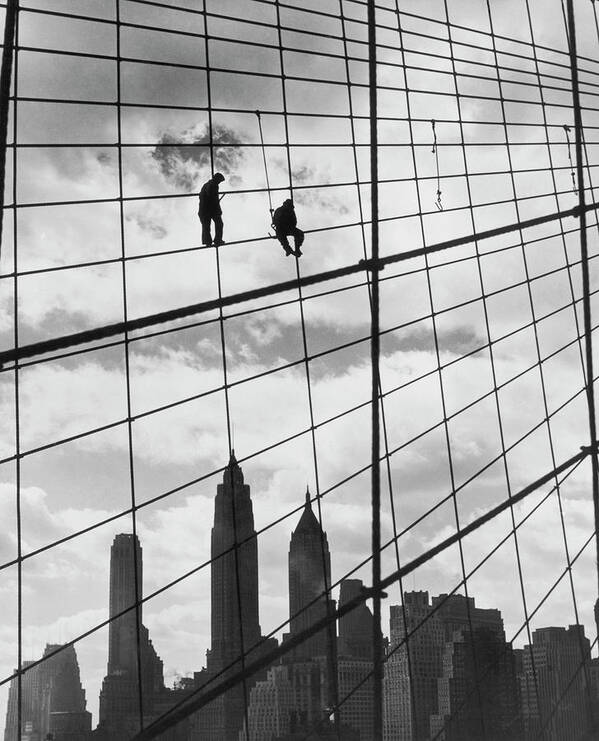 1930-1939 Poster featuring the photograph Brooklyn Bridge Workers by Archive Photos