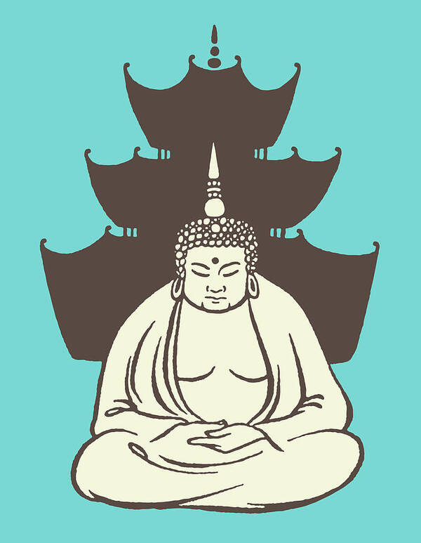 Adult Poster featuring the drawing Buddha in Front of Temple by CSA Images