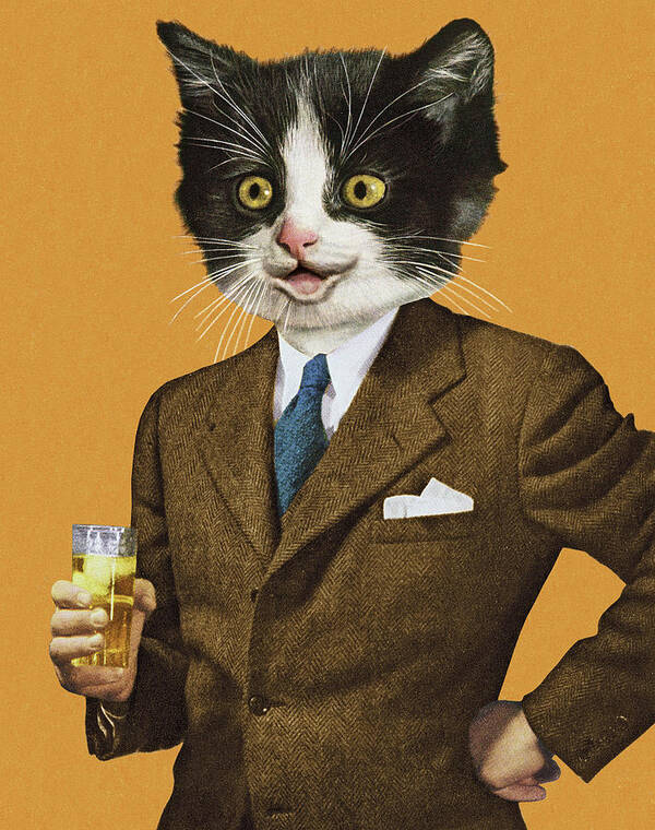 Accessories Poster featuring the drawing Businessman with a Cat Head by CSA Images