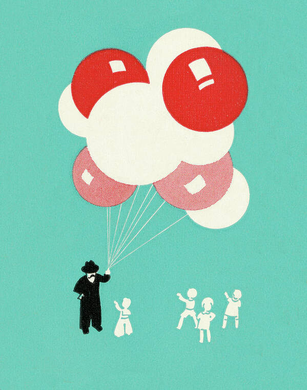 Balloon Poster featuring the drawing Children and Man with Balloons by CSA Images