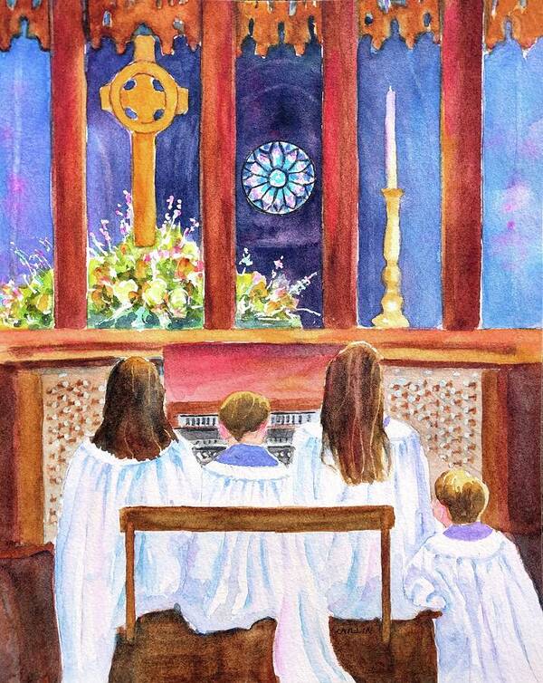 Church Poster featuring the painting Children's Choir by Carlin Blahnik CarlinArtWatercolor