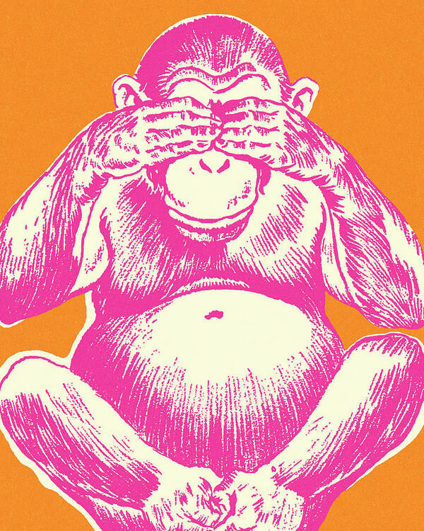 Animal Poster featuring the drawing Chimpanzee Covering Its Eyes by CSA Images