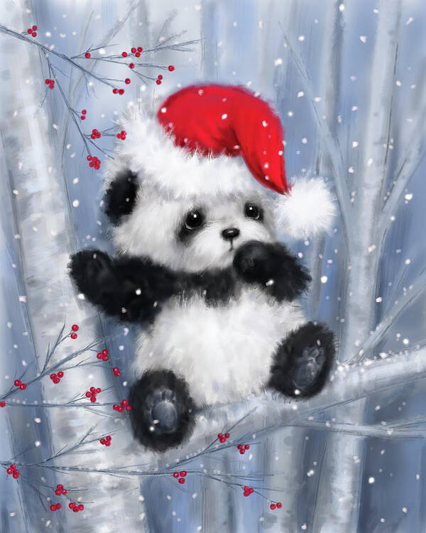 Christmas Panda Poster featuring the mixed media Christmas Panda by Makiko