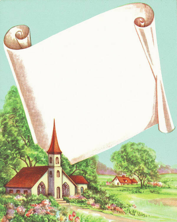 Campy Poster featuring the drawing Church Landscape and Scroll by CSA Images