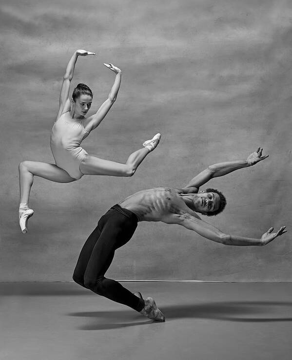 Blackandwhite Poster featuring the photograph Couple Of Ballet Dancers Posing by Master1305