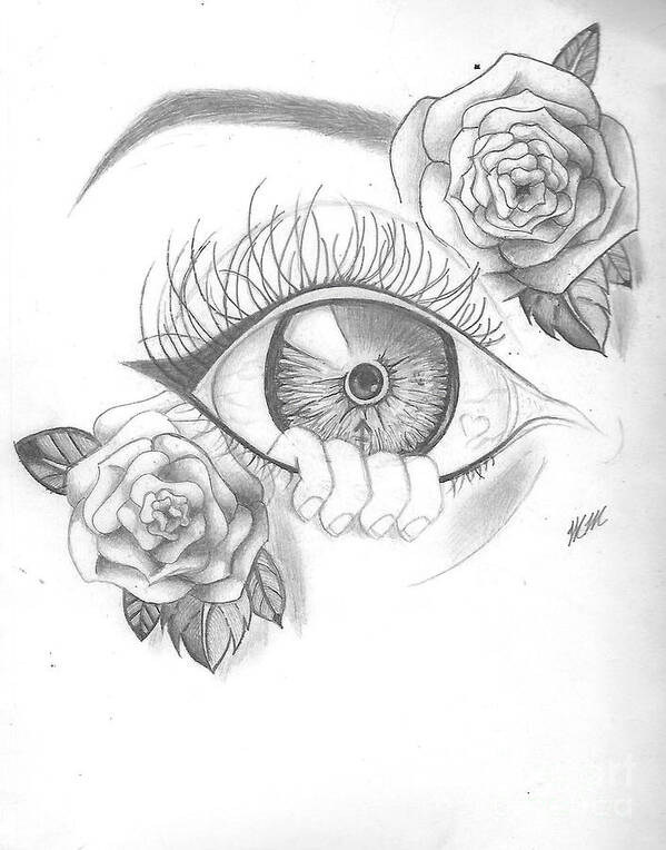 Eye Poster featuring the drawing Creepy Eye and Rose by Marissa McAlister