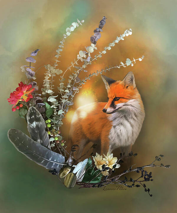 Crescent Fox Fall Magic Poster featuring the painting Crescent Fox Fall Magic by Art And A Little Magic