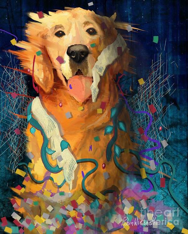 Golden Retriever Poster featuring the digital art Dog Party by Robin Wiesneth