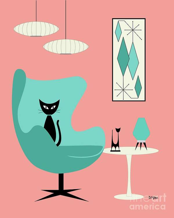 Retro Poster featuring the digital art Egg Chair in Pink Room by Donna Mibus