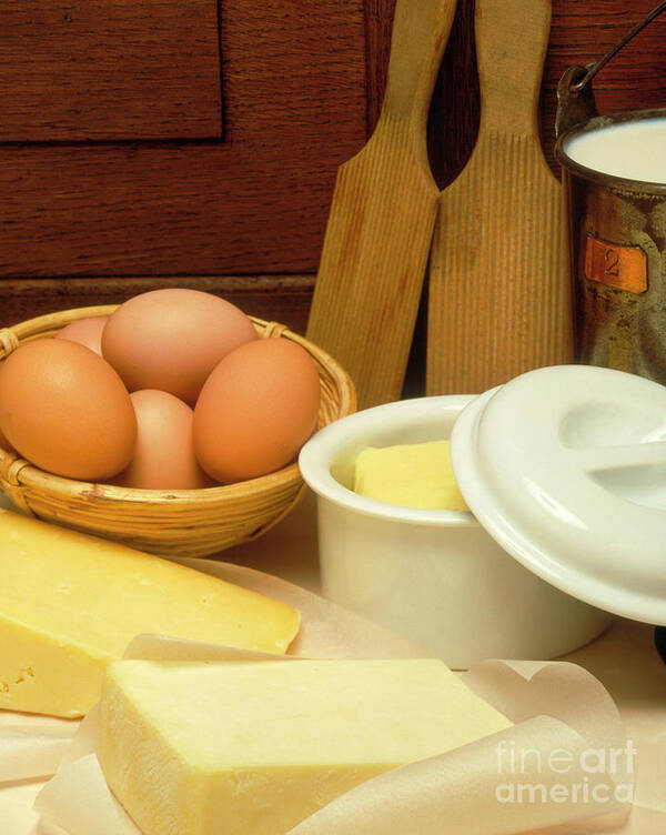 Cheese Poster featuring the photograph Eggs And A Selection Of Dairy Produce by Erika Craddock/science Photo Library
