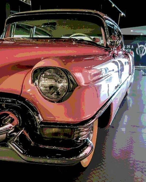 Elvis Presley Poster featuring the mixed media Elvis Presley's 1955 Pink Cadillac by Teresa Trotter