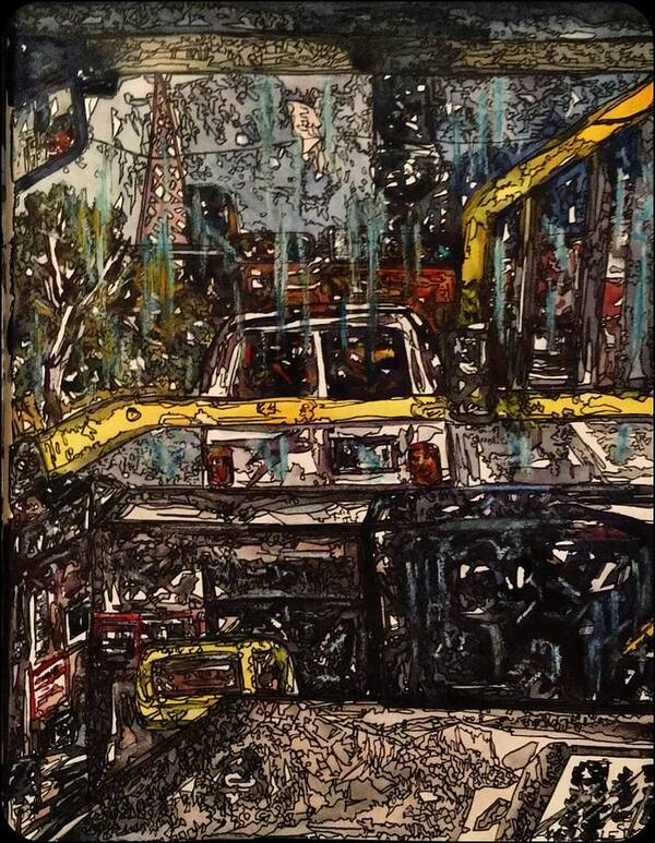 Evening Poster featuring the mixed media Evening Bus Ride 3 by Angela Weddle