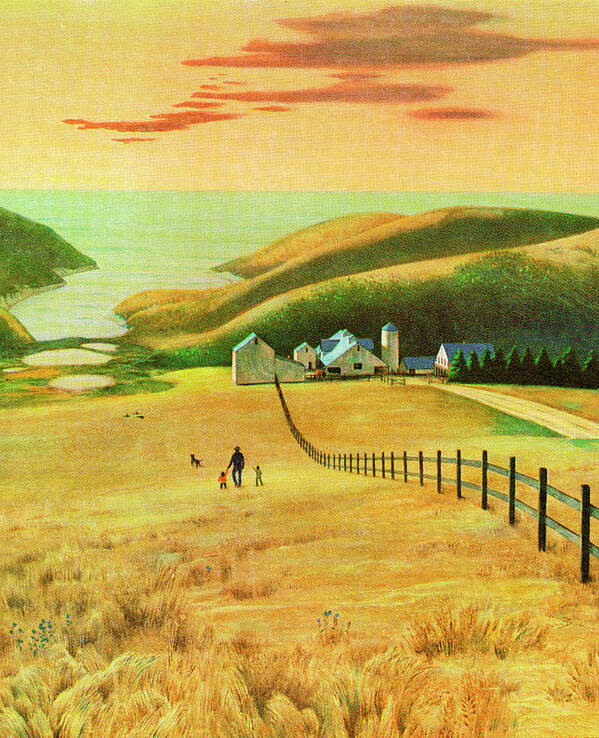 Agriculture Poster featuring the drawing Farmland By the Sea by CSA Images