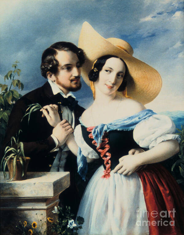 Headwear Poster featuring the drawing Flirt, 1841. Artist Miklos Barabas by Print Collector