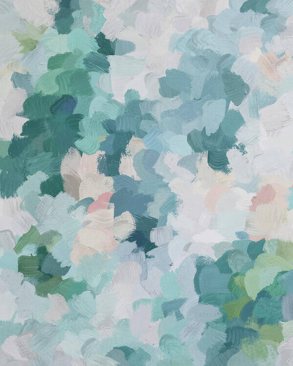 Mint Green Sky Blue Teal Blush Pink Seafoam Poster featuring the painting Flowers in the Wind by Rachel Elise
