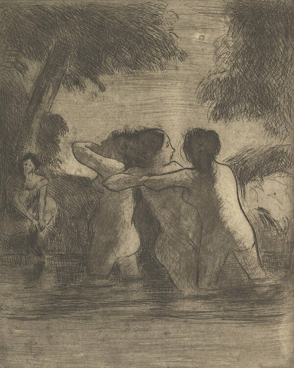 19th Century Art Poster featuring the relief Four Bathers by Camille Pissarro
