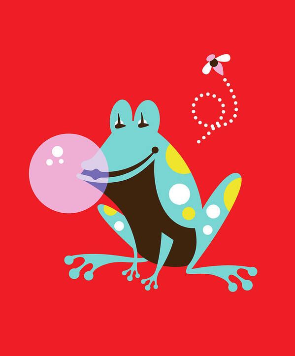 Amphibian Poster featuring the drawing Frog Blowing Bubble by CSA Images