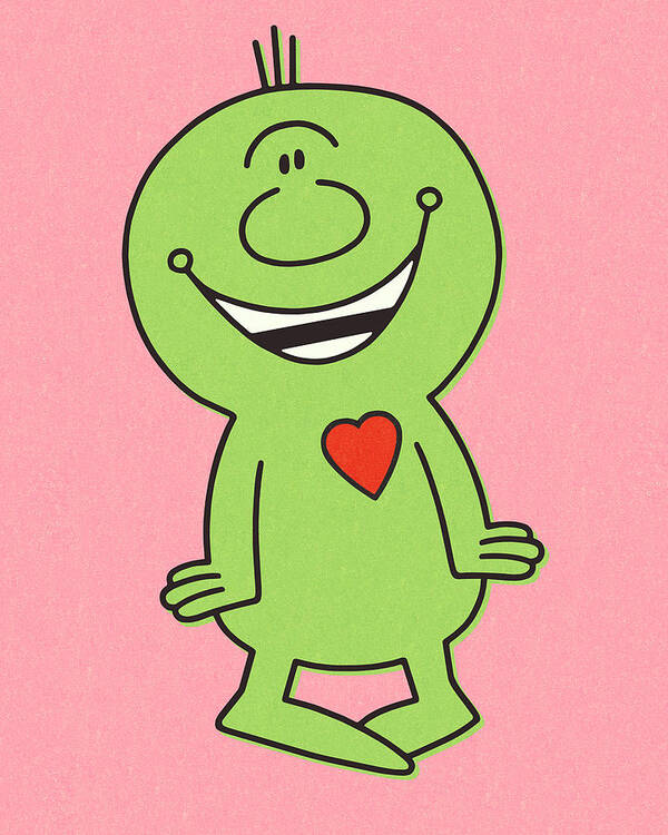 Alien Poster featuring the drawing Green Alien in Love by CSA Images