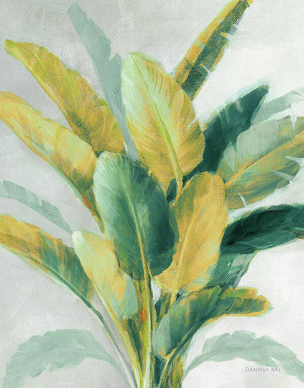 Botanicals Poster featuring the painting Greenhouse Palm II Teal Green And Gold Crop by Danhui Nai