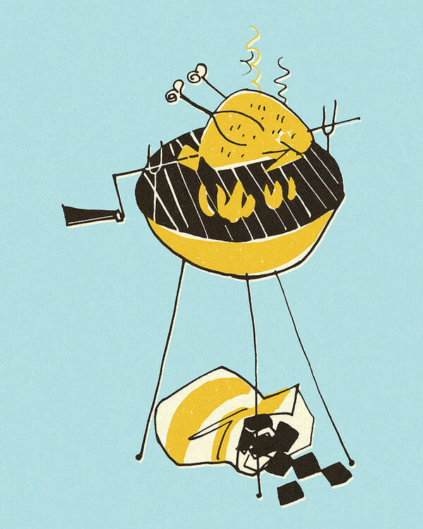 Barbecue Poster featuring the drawing Grilling a Chicken by CSA Images
