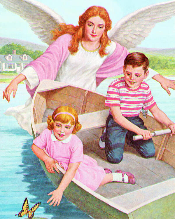 Activity Poster featuring the drawing Guardian Angel Watching Over Boy and Girl by CSA Images