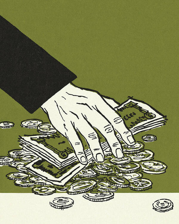 Adult Poster featuring the drawing Hand Picking Up Money by CSA Images