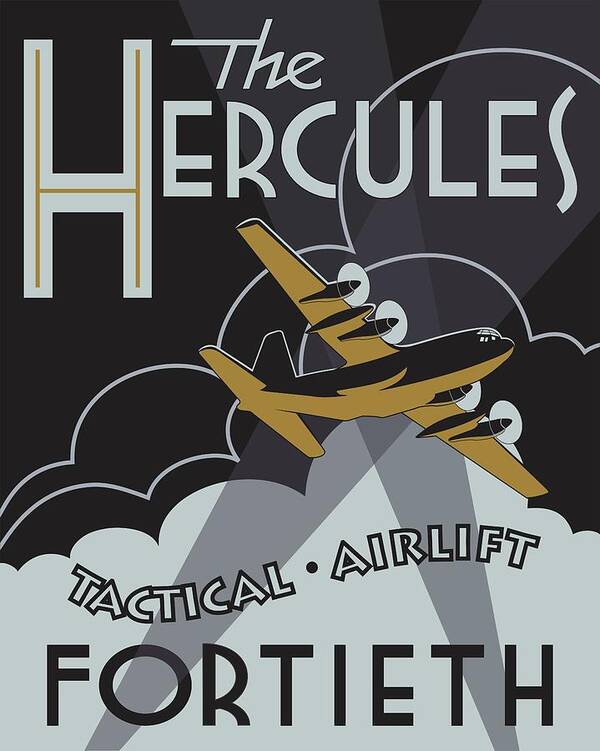 C-130 Poster featuring the digital art Herk Deco - 40th Airlift Squadron Edition by Michael Brooks