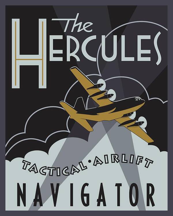 C-130 Poster featuring the digital art Herk Deco - Navigator Edition by Michael Brooks