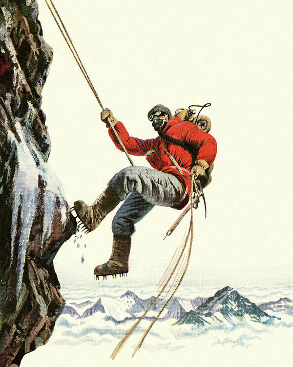 Adventure Poster featuring the drawing High Altitude Rock Climber by CSA Images