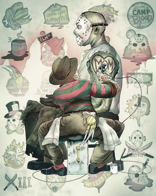 Horror Poster featuring the digital art Horror Tattoo Artist by Kynn Peterkin