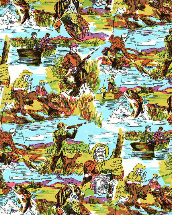 Activity Poster featuring the drawing Hunting and Fishing Pattern by CSA Images