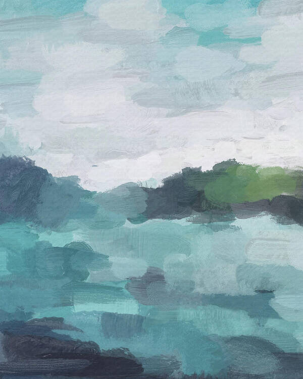 Aqua Blue Green Teal Poster featuring the painting Island in the Distance by Rachel Elise